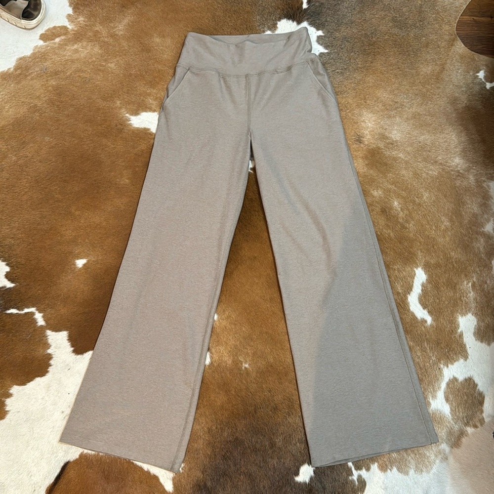 Beyond Yoga Laid Back Space Dye Wide Leg Pants Birch Heather Tan Beige Small